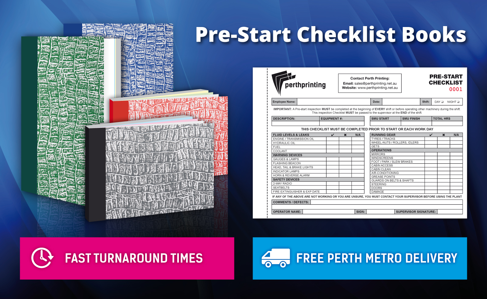 Carbonless Pre-Start Checklist Books Designed and Printed by Perth Printing